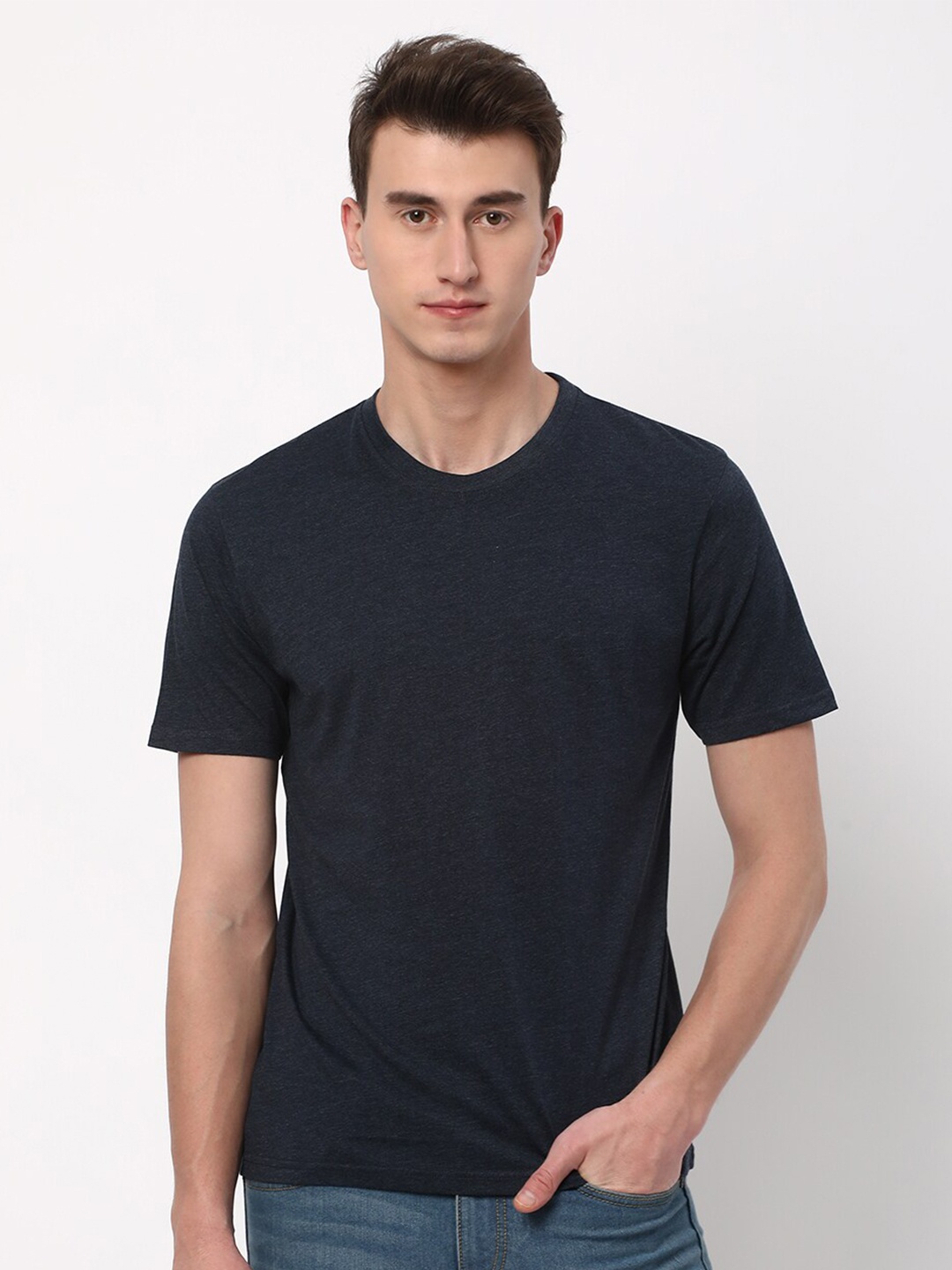 

R&B Round Neck Cotton T-shirt, Navy blue