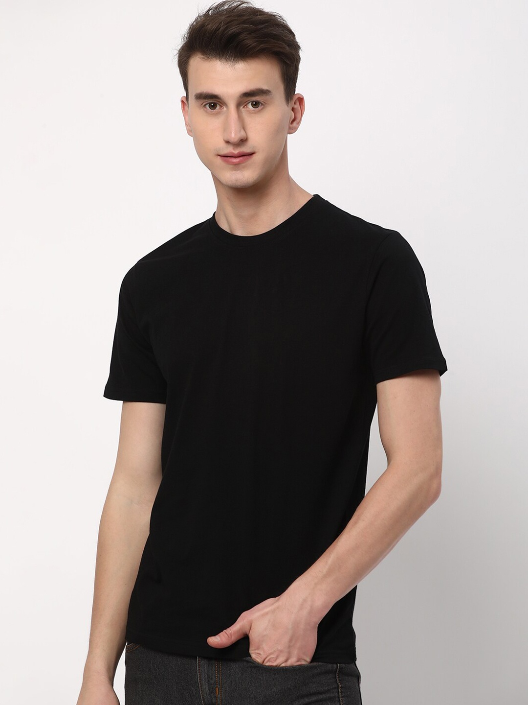 

R&B Round Neck Cotton T-shirt, Black