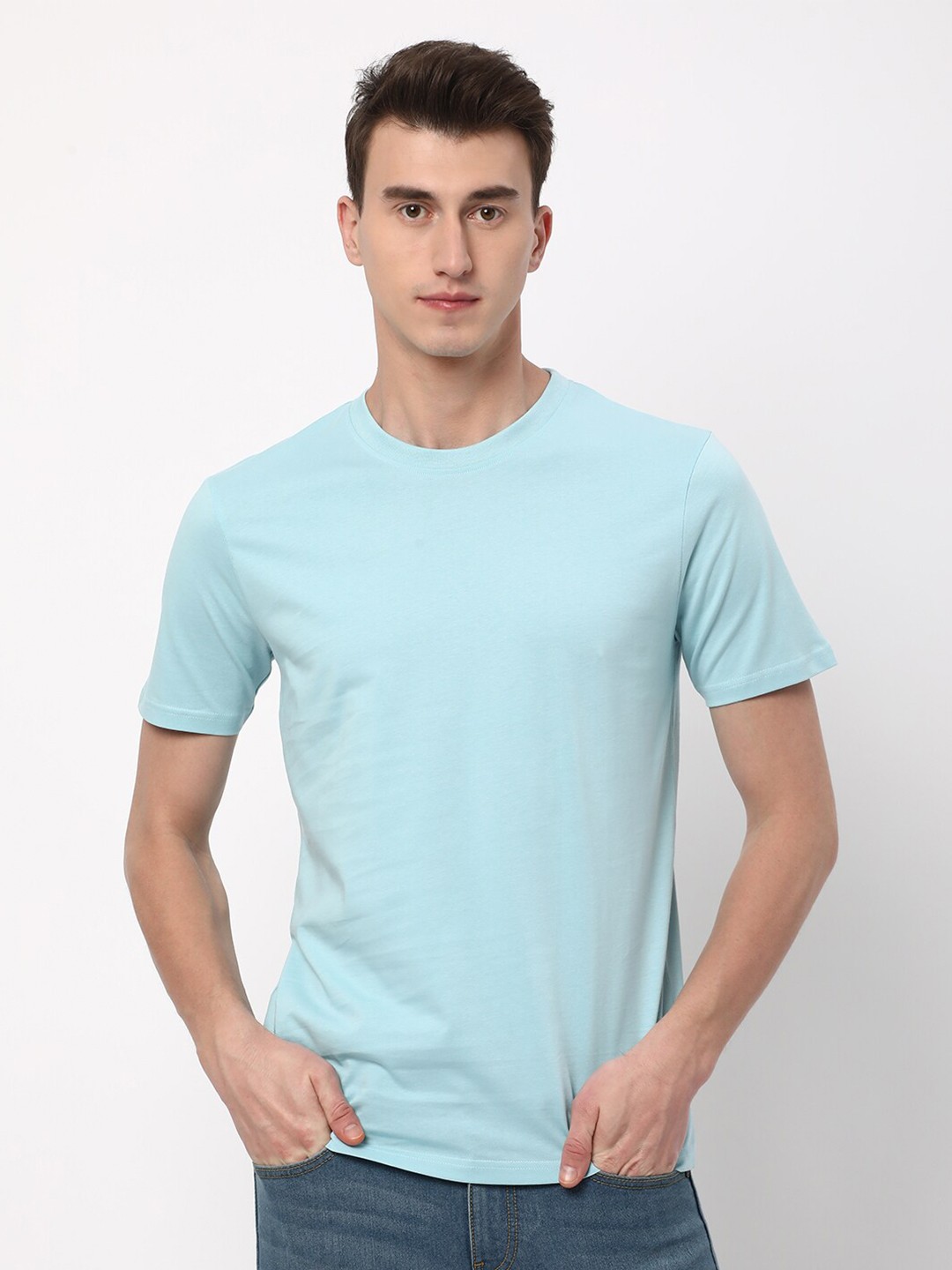 

R&B Round Neck Cotton T-shirt, Blue