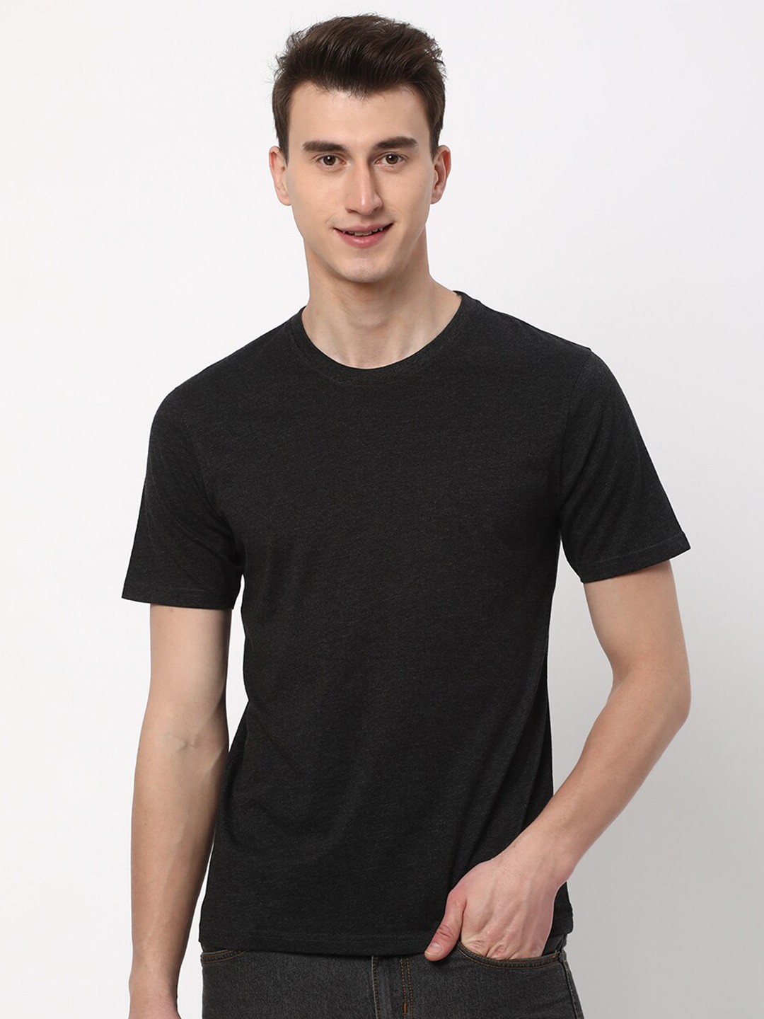 

R&B Round Neck Cotton T-shirt, Charcoal