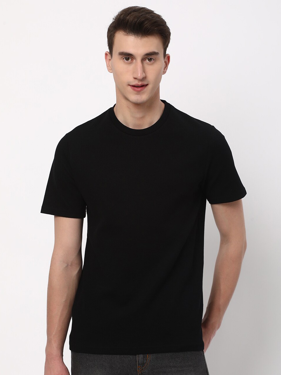 

R&B Round Neck Cotton T-shirt, Black