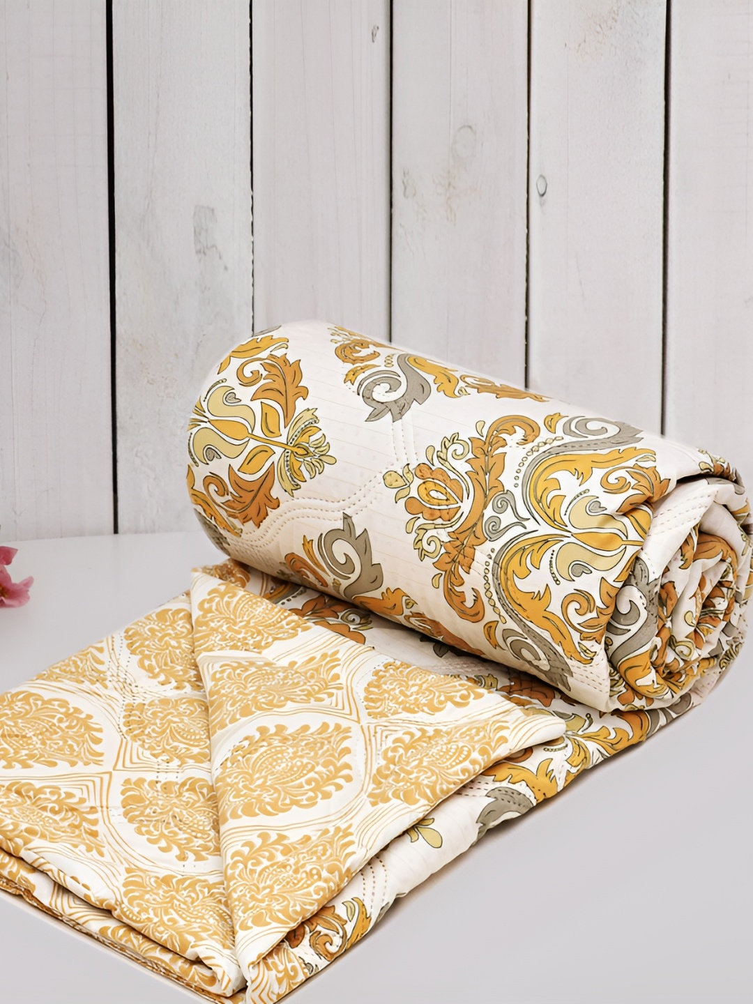 

RRC White & Orange Floral Microfiber Mild Winter 150 GSM Single Bed Comforter