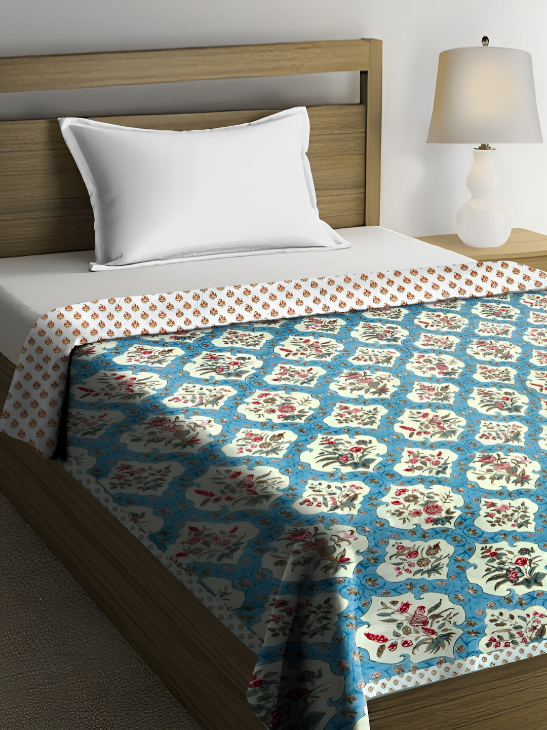 

RRC Blue & Red Floral Microfiber Mild Winter 150 GSM Single Bed Comforter
