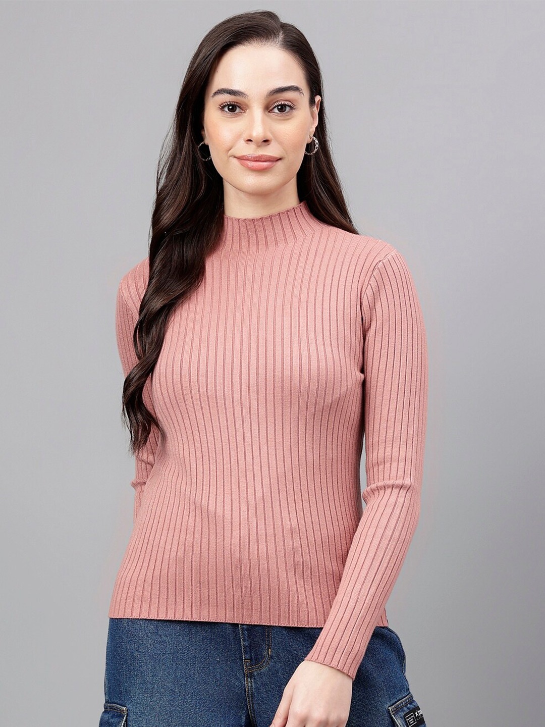 

Xpose Ribbed Turtle Neck Acrylic Pullover Sweater, Pink