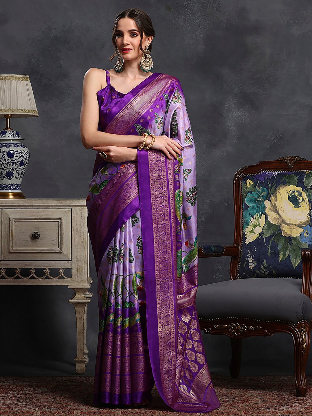 

Saree mall Lavender & White Ethnic Motifs Printed Bagh Saree