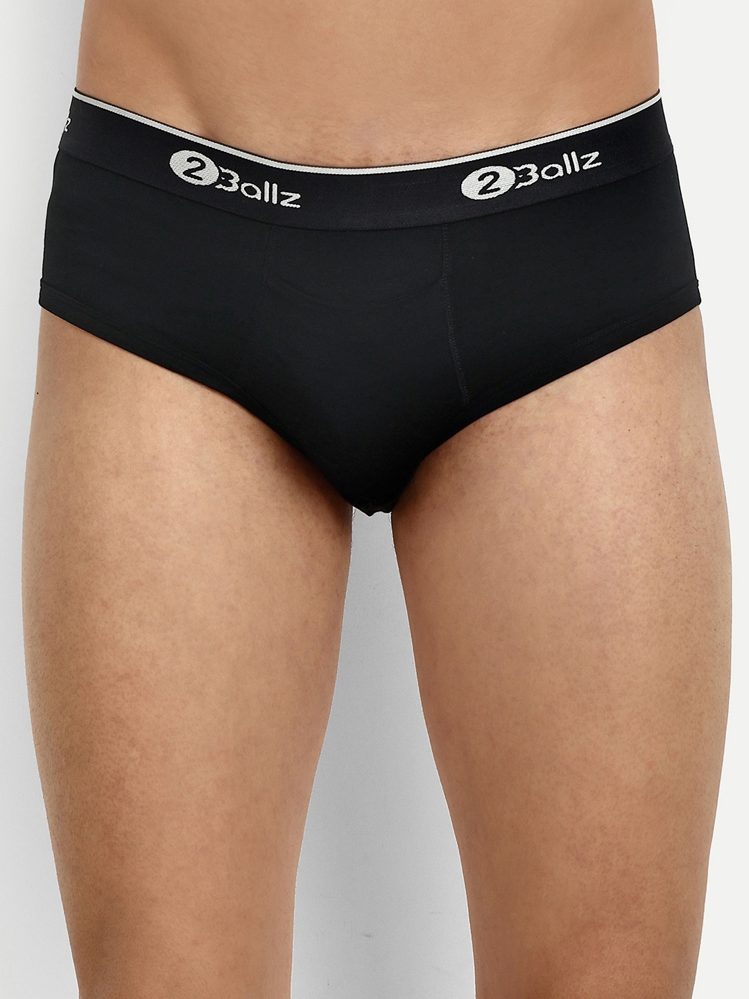 

2BALLZ Men Mid-Rise Anti Microbial Snug Fit Pouch & Horizontal Fly Briefs B-1-2BB, Black