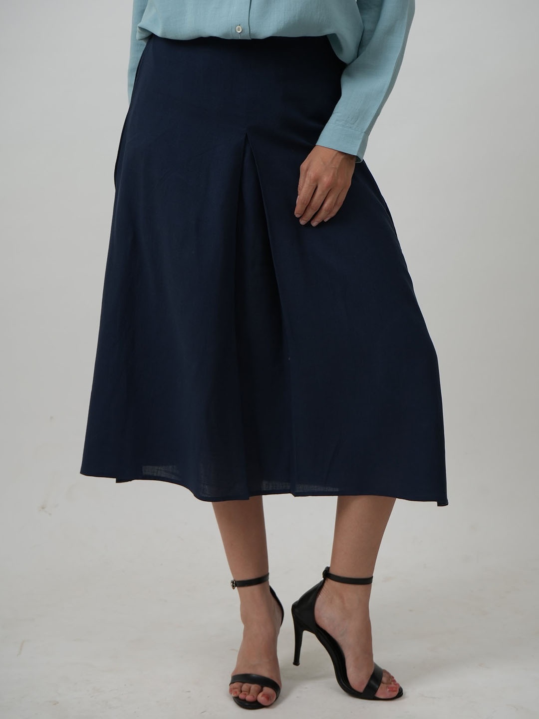

Saltpetre Cotton A-Line Midi Skirts, Navy blue