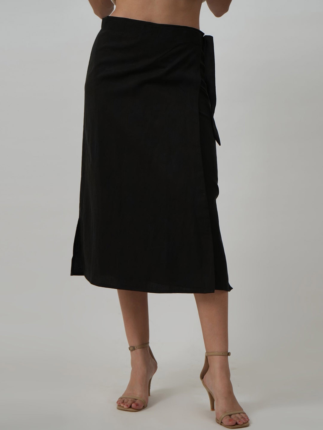 

Saltpetre Cotton Wrap Midi Skirts, Black