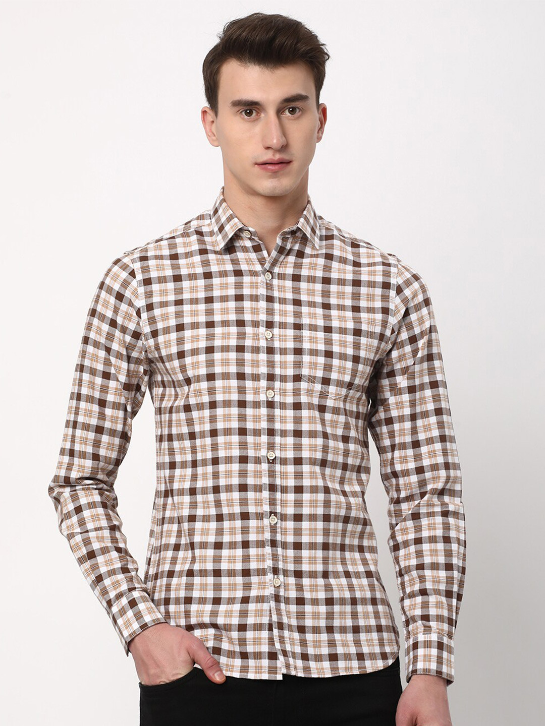 

R&B Tartan Checked Cotton Shirt, Brown