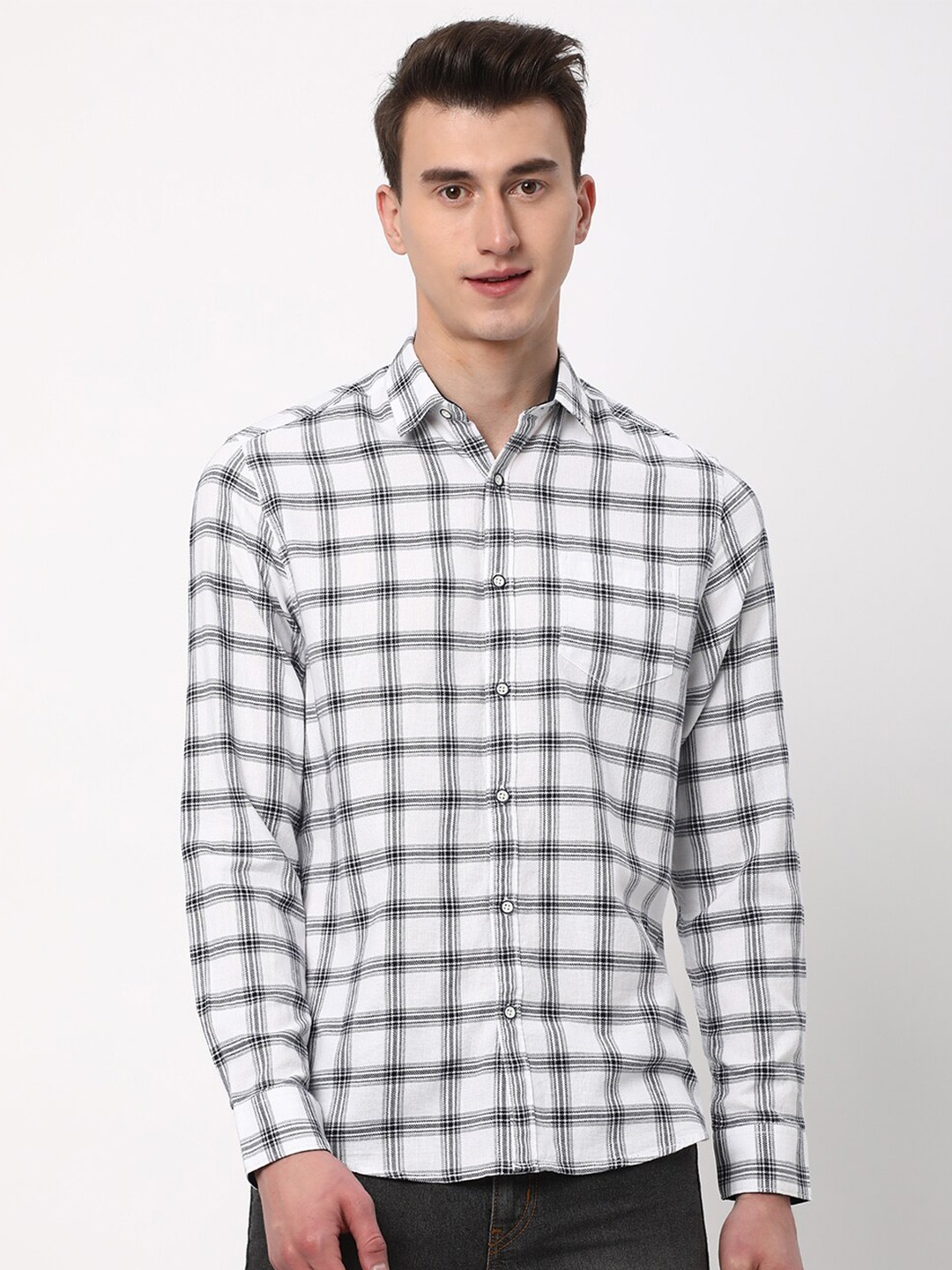 

R&B Tartan Checked Cotton Shirt, White