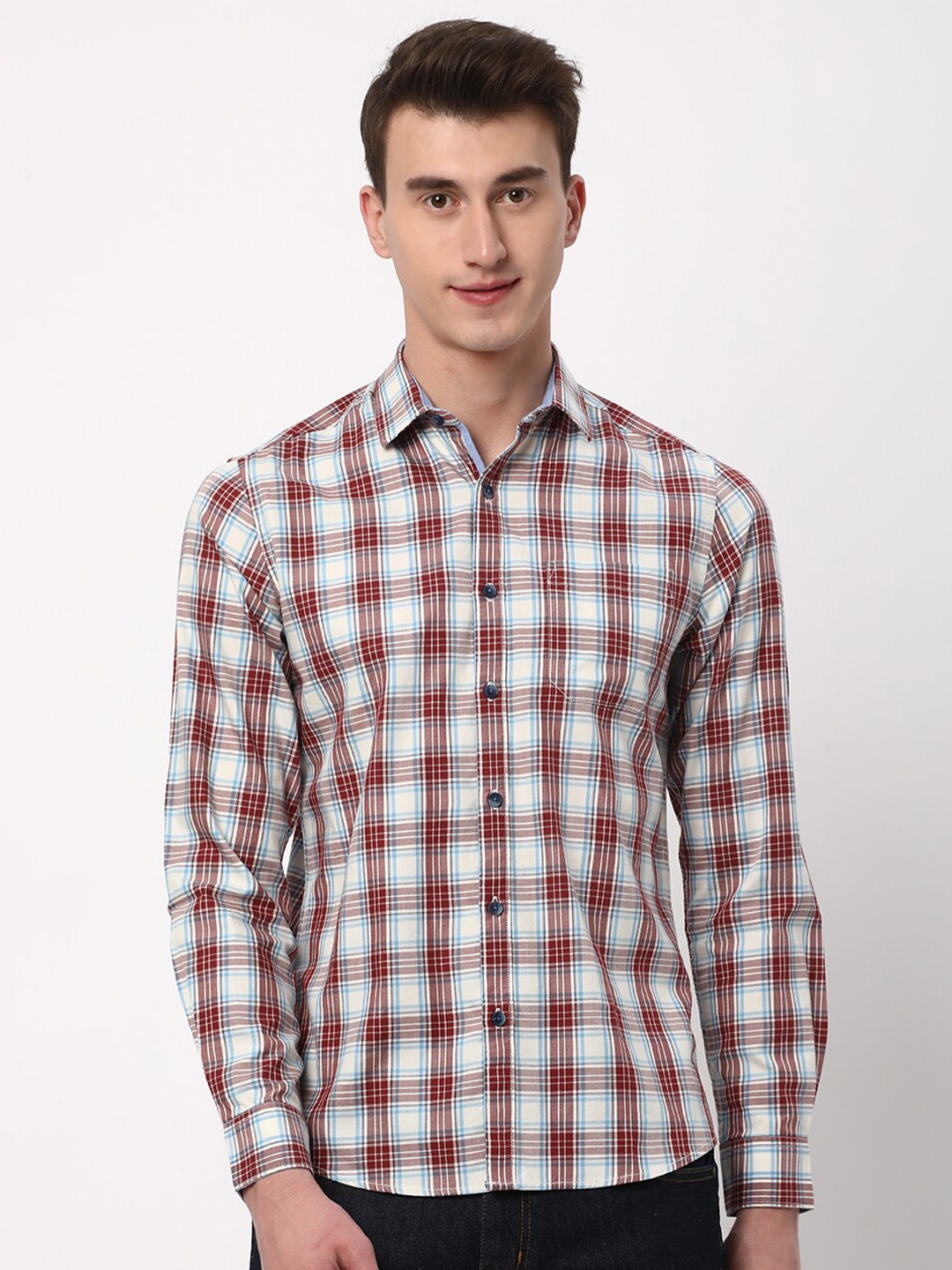 

R&B Tartan Checked Cotton Shirt, Red