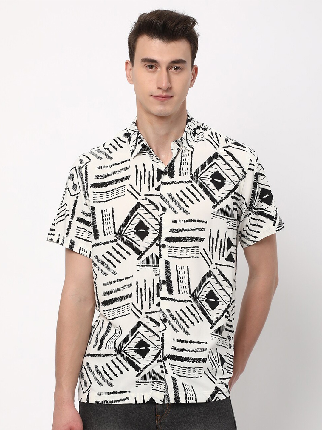 

R&B Geometric Printed Shirt, White