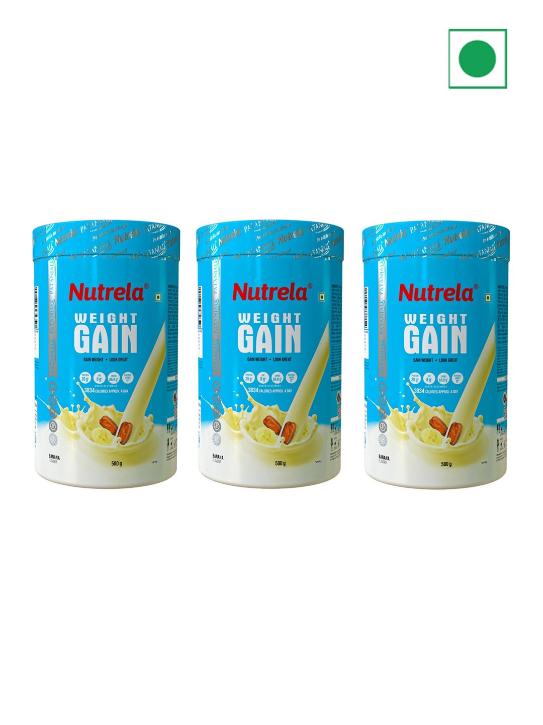 

NUTRELA Set of 3 Banana Flavoured Weight Gainer - 500 g each, Blue