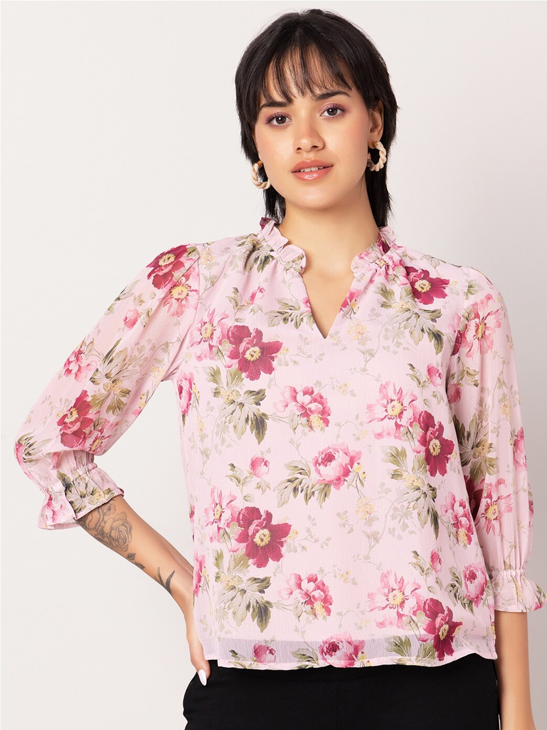 

FabAlley Pink Print Georgette Top