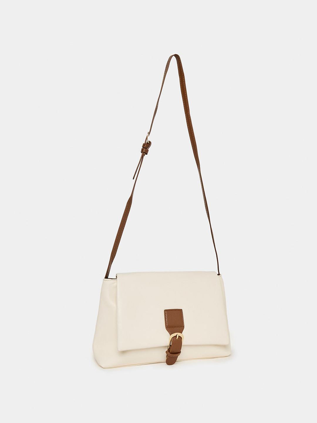 

Styli PU Satchel Bag With Buckle Detail, Cream