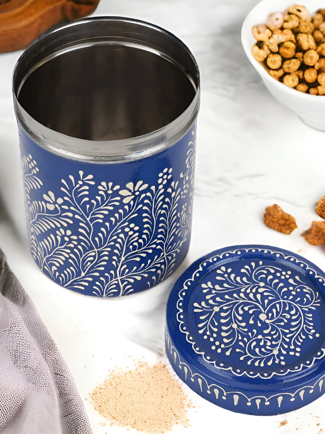 

THE COCOTIER Blue & White Stainless Steel Painted Storage Box