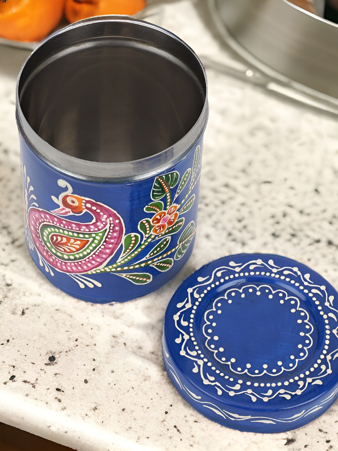 

THE COCOTIER Blue & White Stainless Steel Painted Storage Box