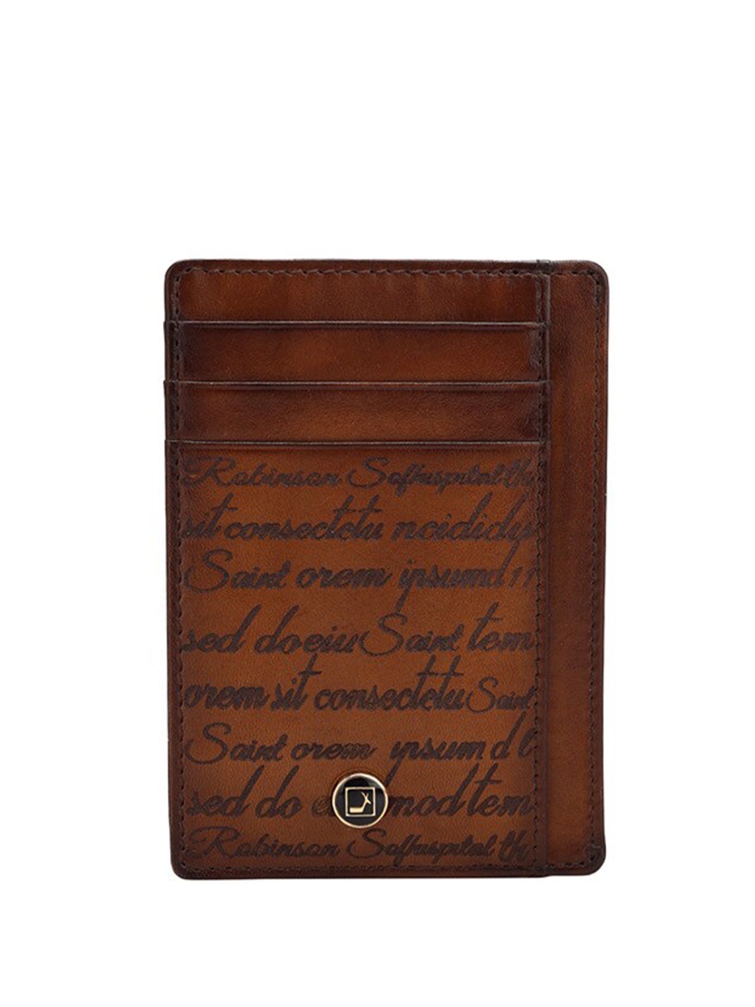 

Da Milano Unisex Typography Printed Leather Card Holder, Brown