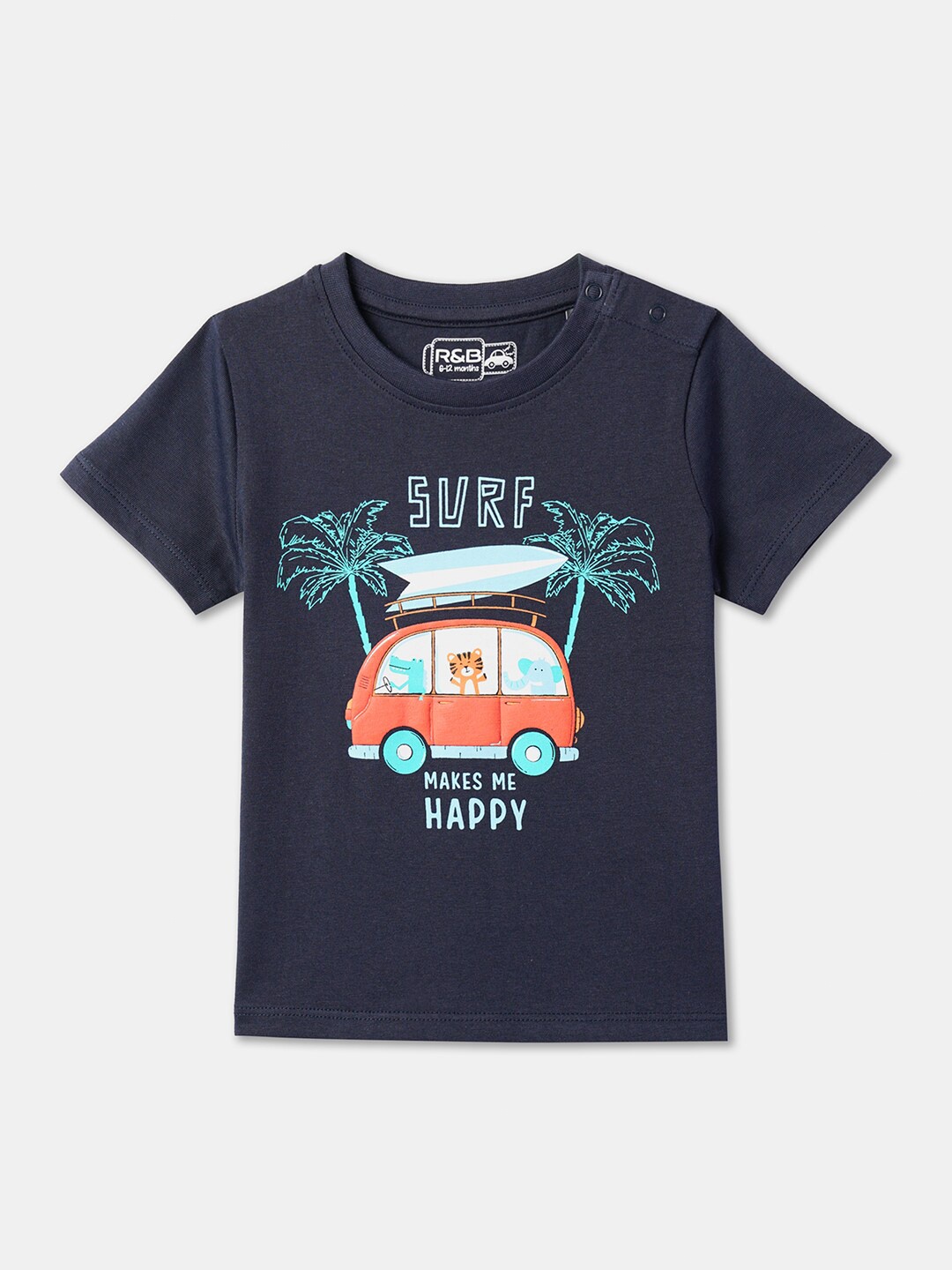 

R&B Boys Graphic Printed Round Neck Cotton T-shirt, Navy blue