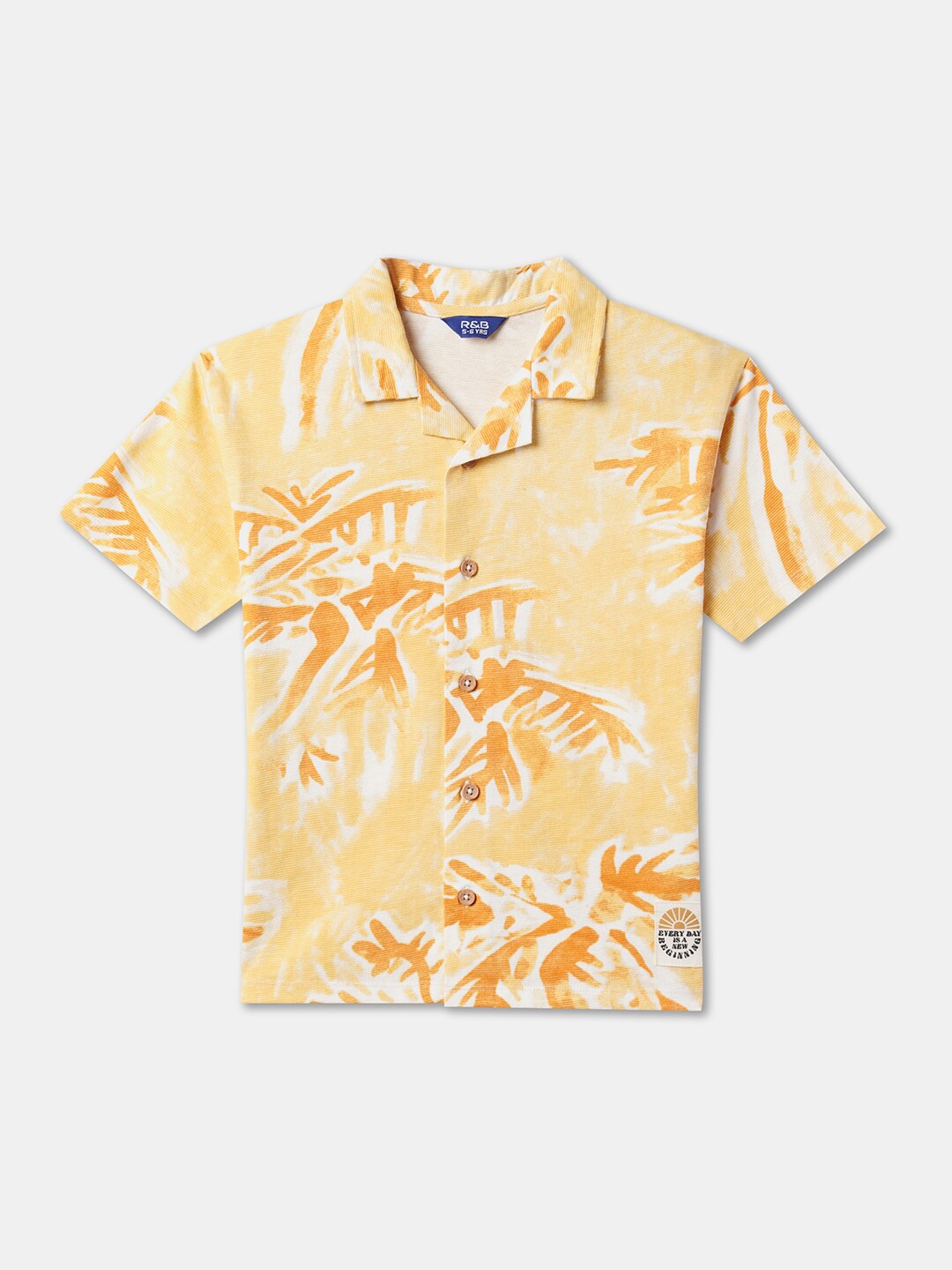 

R&B Boys Tie & Dye Cuban Collar Cotton Casual T-shirt, Yellow