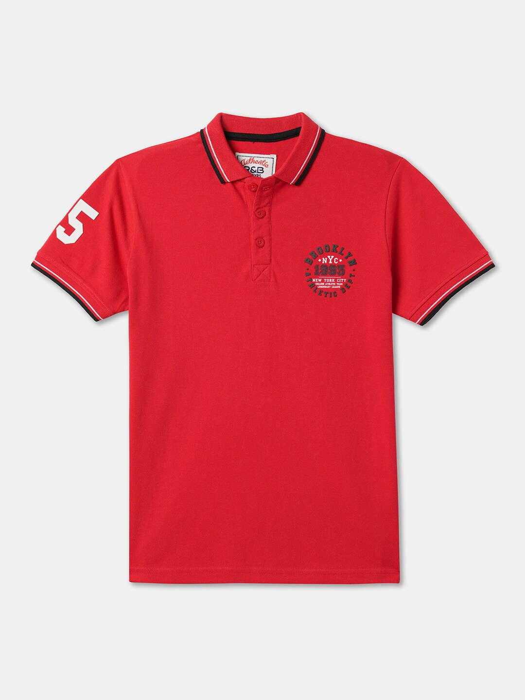 

R&B Boys Polo Collar Cotton T-shirt, Red