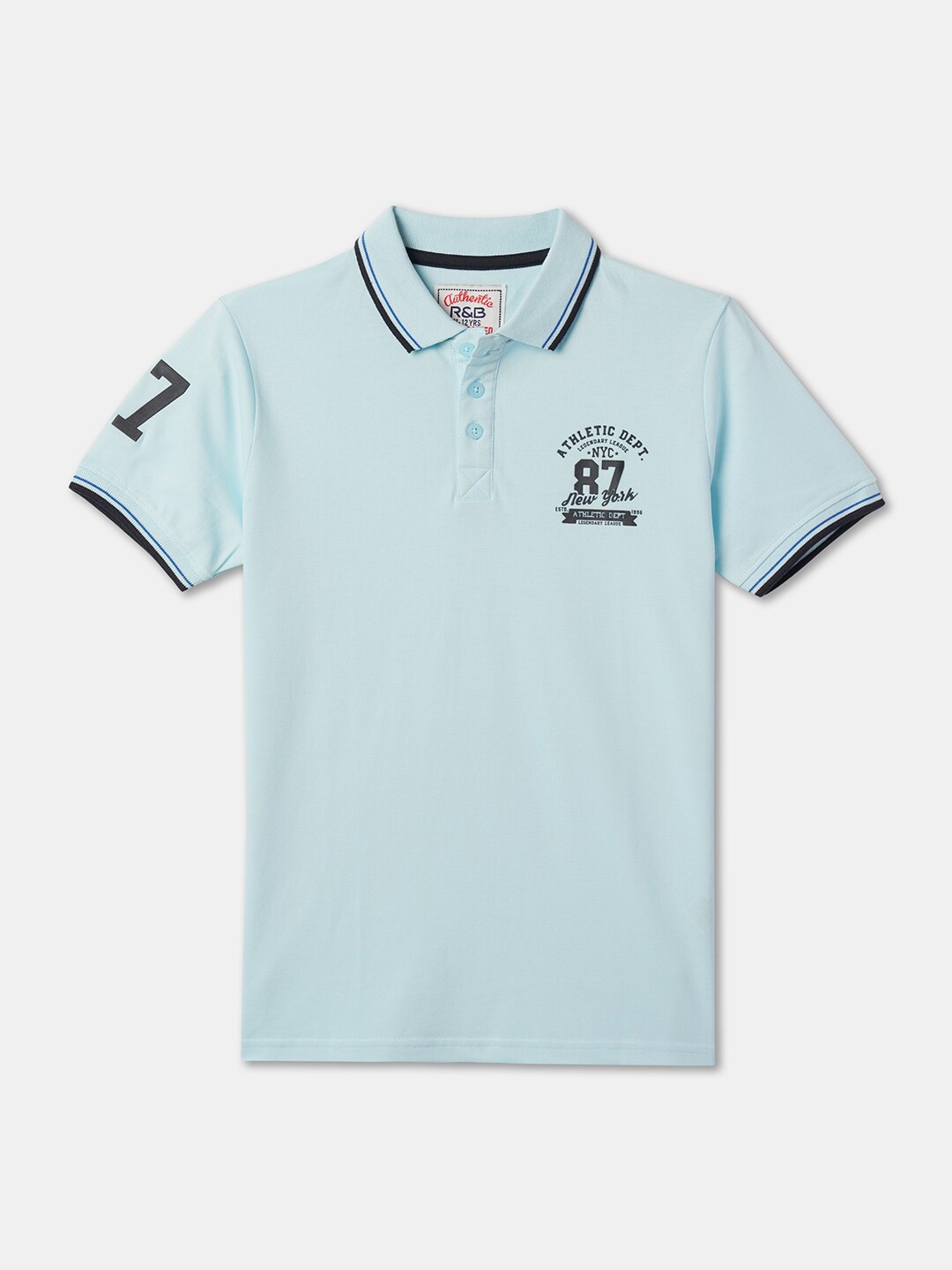 

R&B Boys Polo Collar Cotton T-shirt, Blue