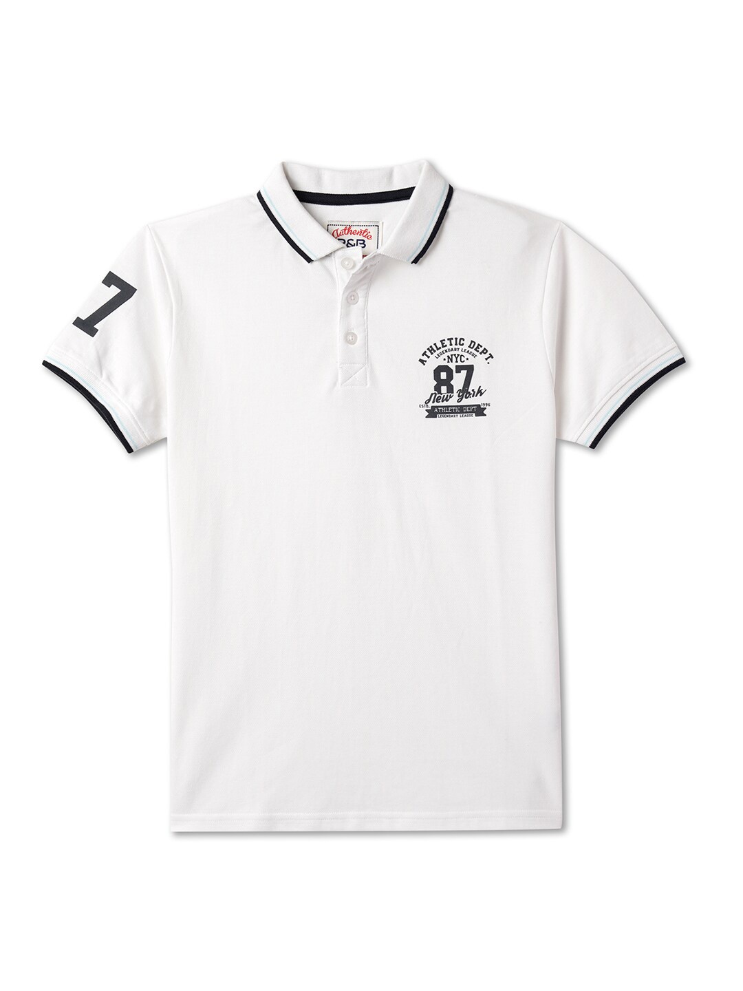 

R&B Boys Polo Collar Cotton T-shirt, White