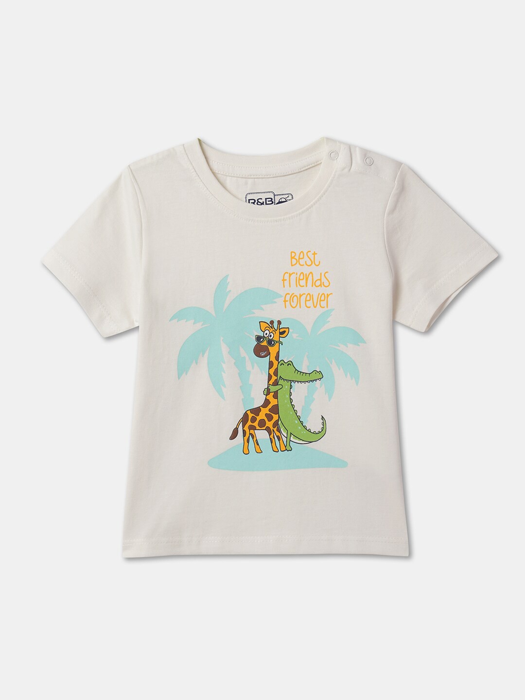 

R&B Boys Graphic Printed Round Neck Cotton T-shirt, White