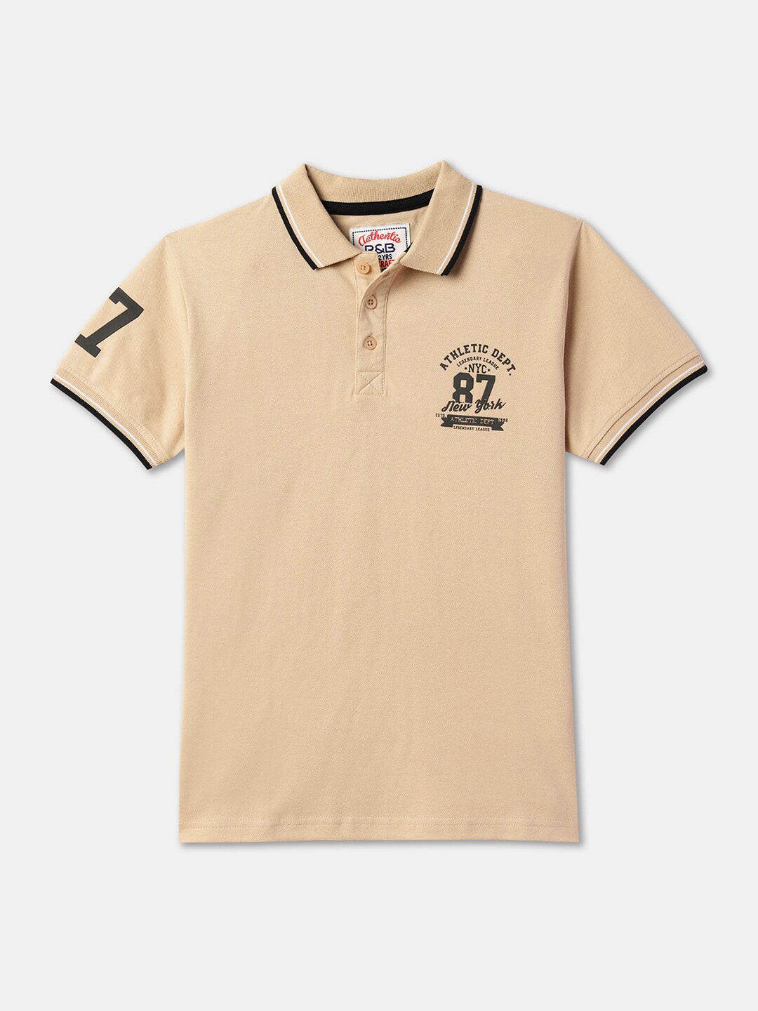 

R&B Boys Polo Collar Cotton T-shirt, Beige