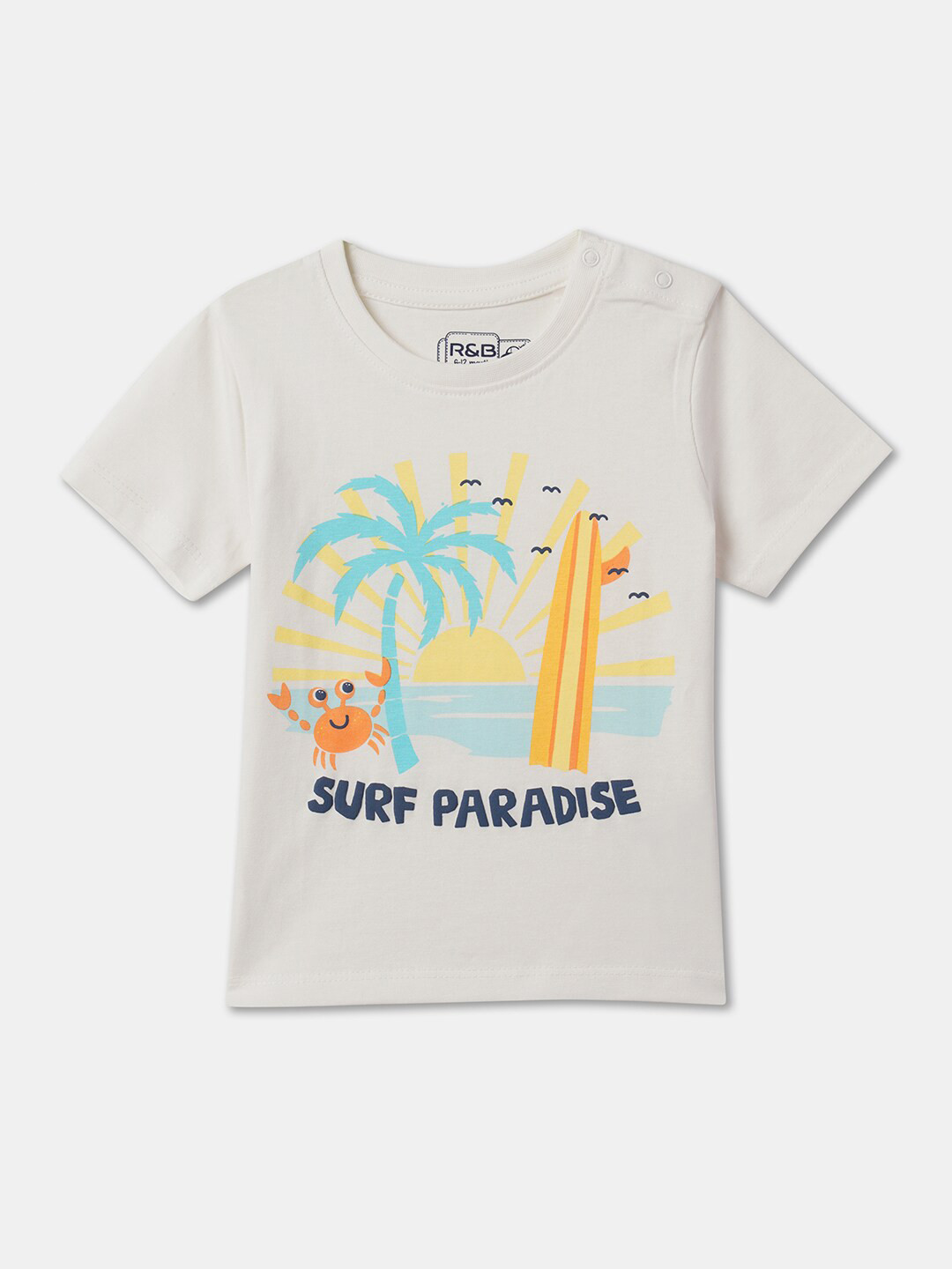 

R&B Boys Graphic Printed Round Neck Cotton T-shirt, Off white