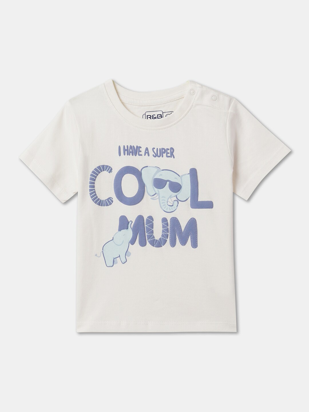 

R&B Boys Typography Printed Applique Round Neck Cotton T-shirt, White