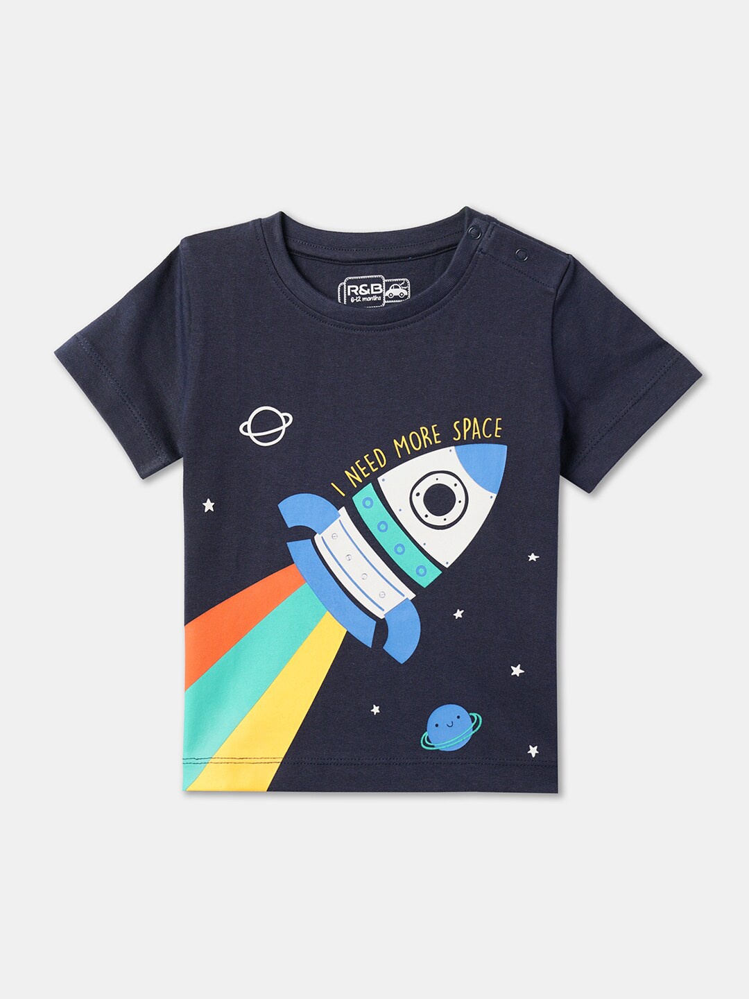 

R&B Boys Graphic Printed Round Neck Cotton T-shirt, Navy blue