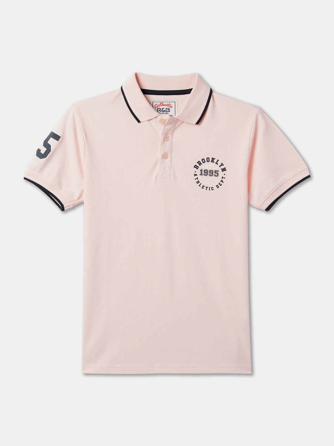 

R&B Boys Typography Printed Polo Collar Cotton T-shirt, Pink