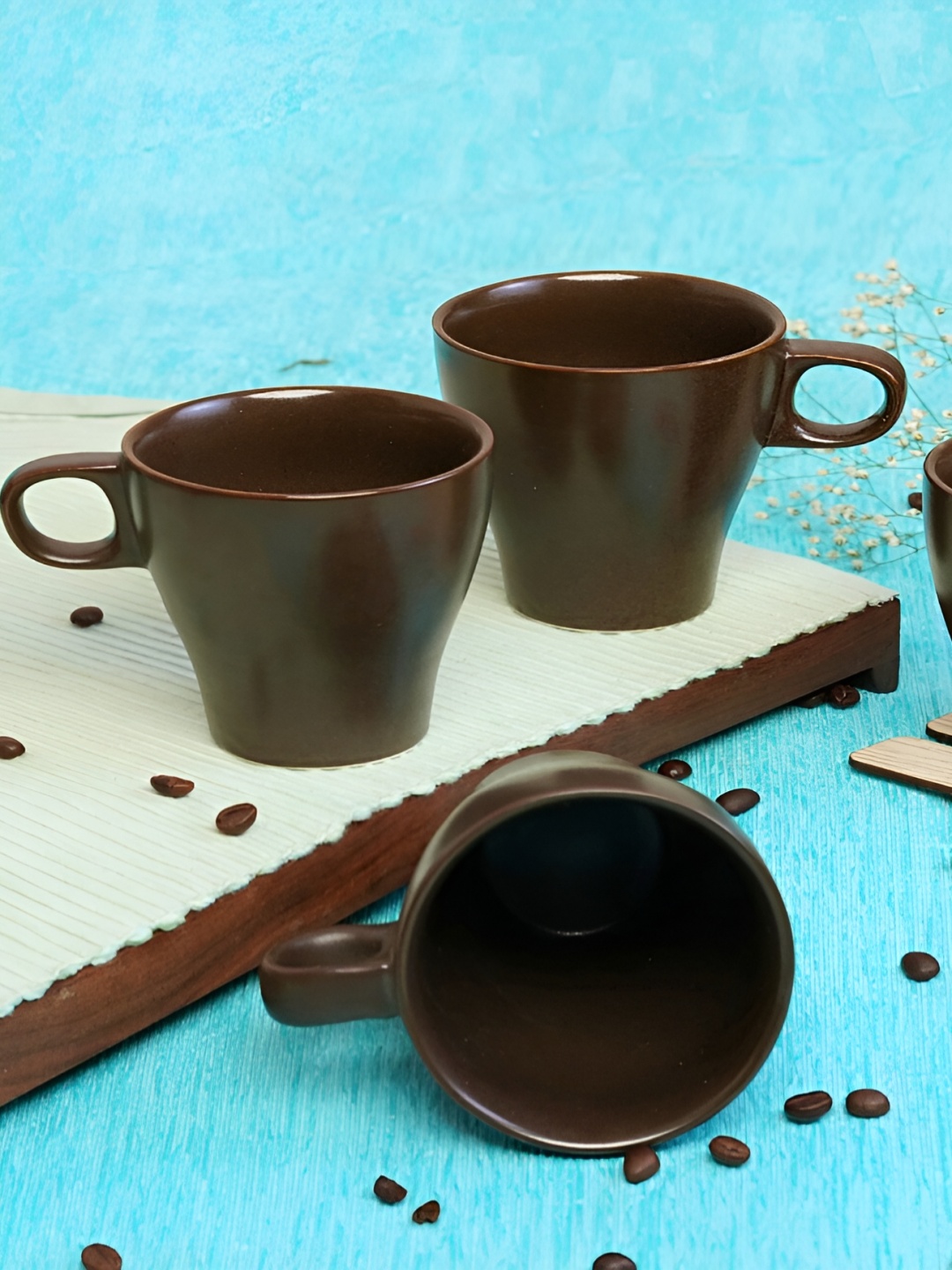 

Freakway Brown 4 Pcs Handcrafted Ceramic Matte Cups and Mugs 300 ml