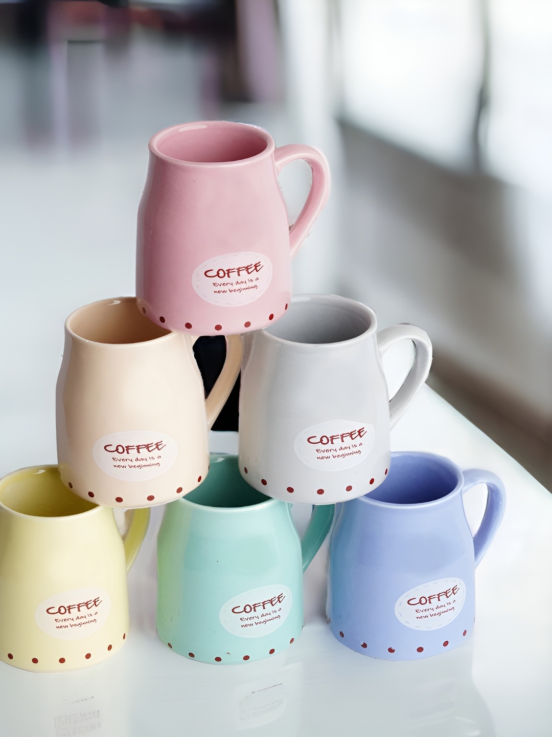 

Freakway Pink & Cream 6 Pieces Printed Dishwasher Safe Glossy Mugs 200 ml