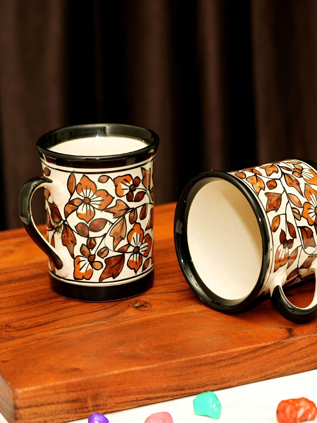 

Freakway White 2 Pcs Handcrafted Printed Ceramic Glossy Cups and Mugs 250 ml