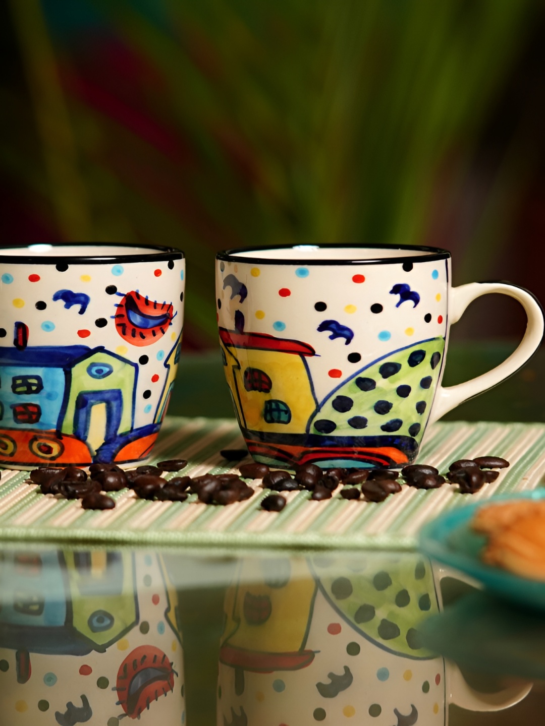 

Freakway Cream & Blue 2 Pieces Printed Glossy Dishwasher Safe Mugs 270ml