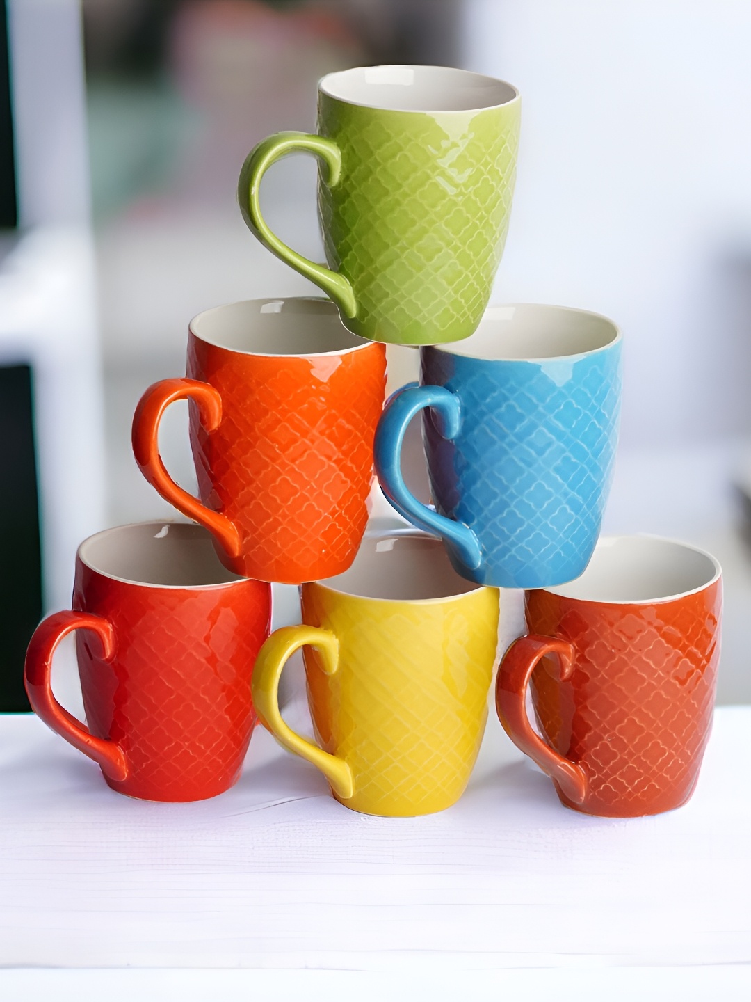 

Freakway Green & Red 6 Pieces Ceramic Glossy Mugs Set 300 ML Each
