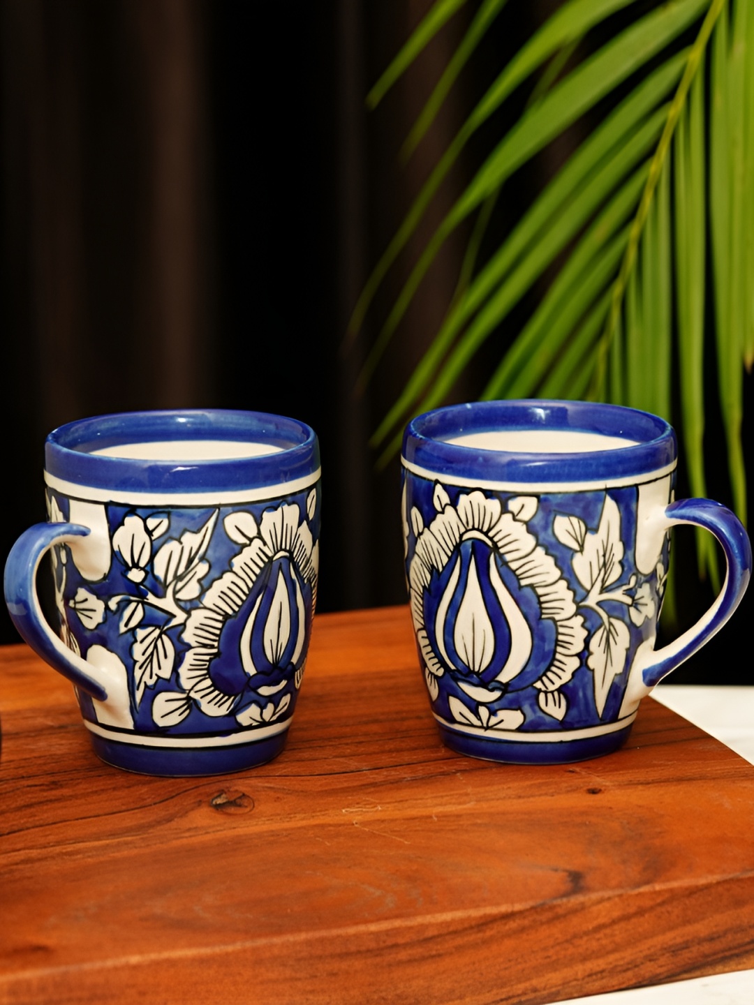 

Freakway White & Blue 2 Pcs Handcrafted Printed Ceramic Glossy Cups and Mugs 250 ml
