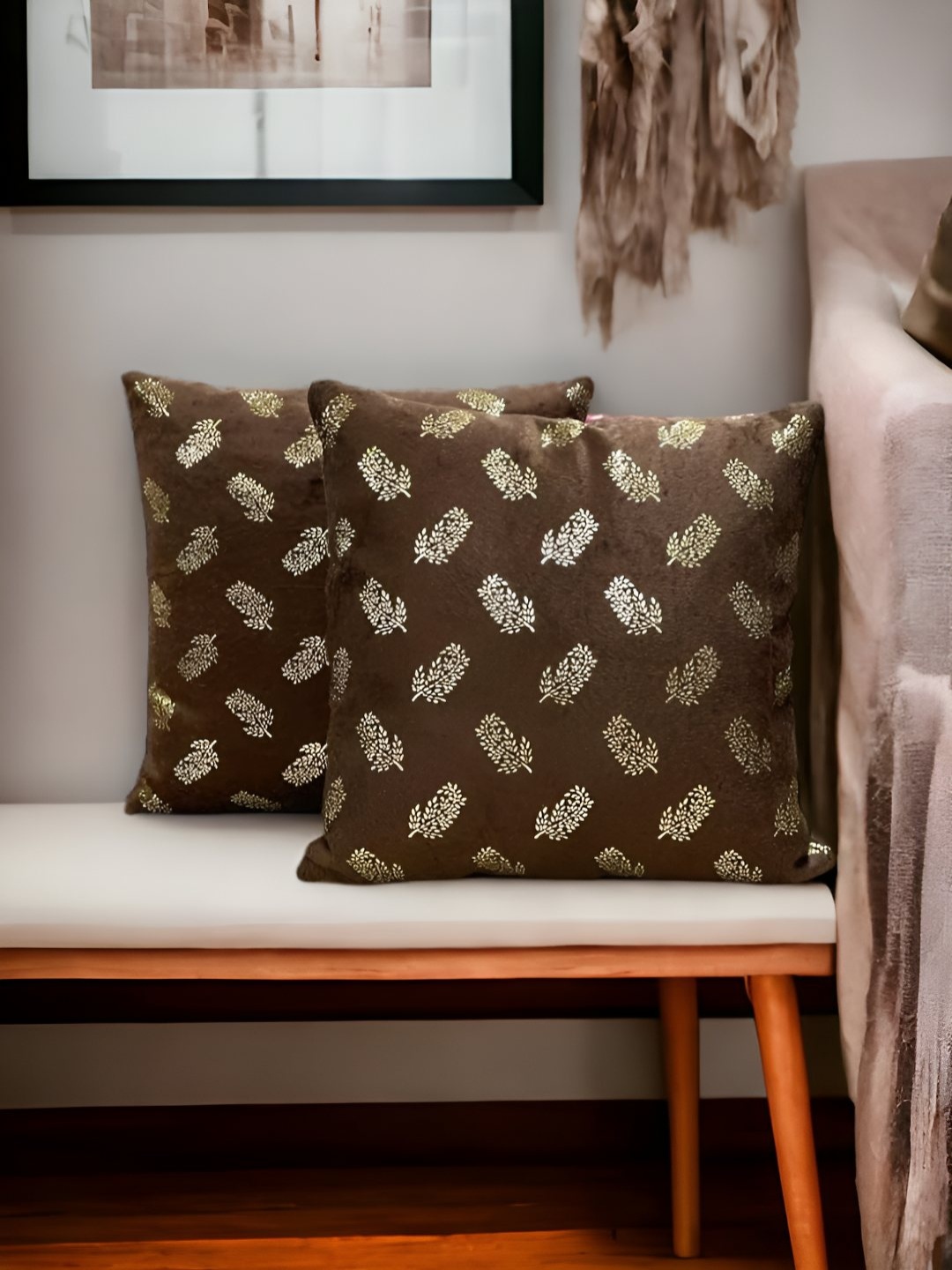 

CASA-NEST Brown & Beige 2 Pieces Abstract Square Cushion Covers