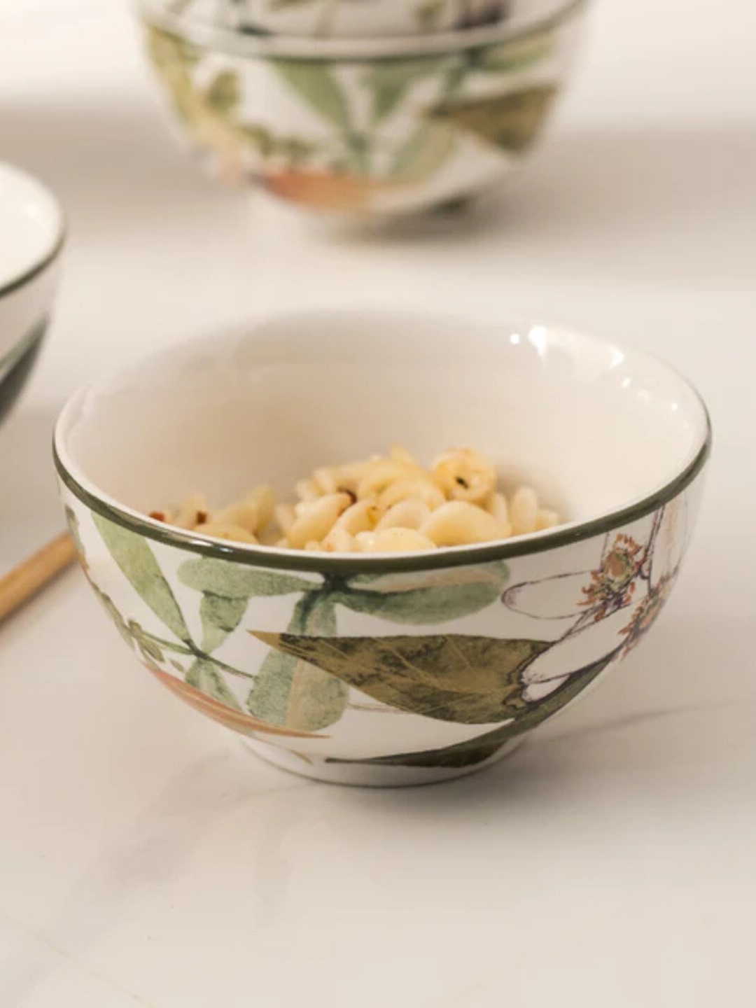 

THEDECORKART White & Green 2 Pieces Printed Ceramic Serving Bowls