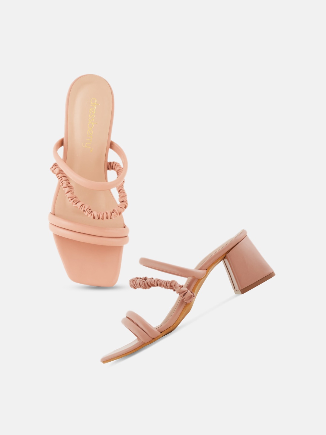 

DressBerry Peach-Coloured Strappy Open Toe Block Heels