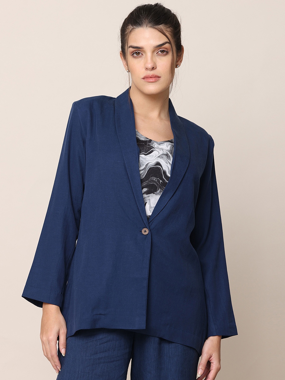 

Saltpetre Single-Breasted Comfort-Fit Casual Blazer, Navy blue