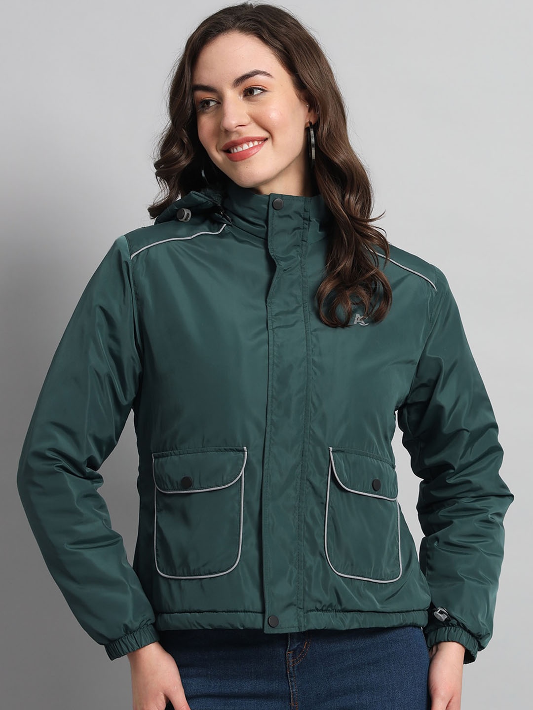

ANTI CULTURE Long Sleeves Hooded Sporty Jacket, Teal