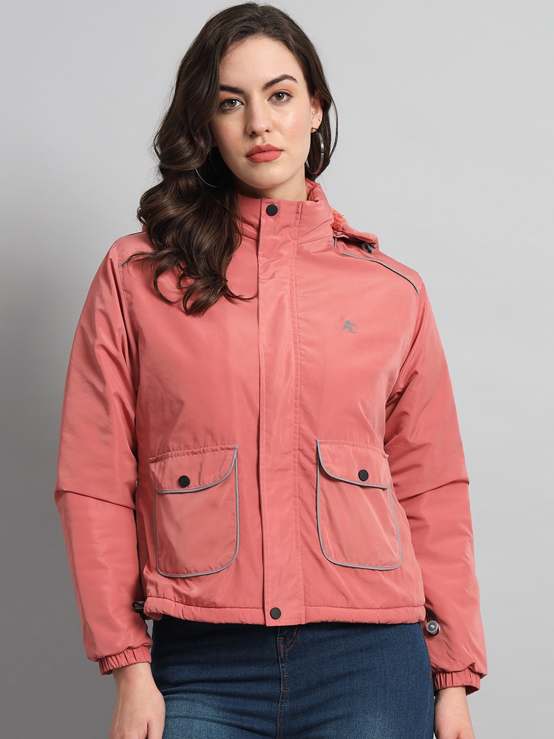 

ANTI CULTURE Long Sleeves Hooded Sporty Jacket, Peach