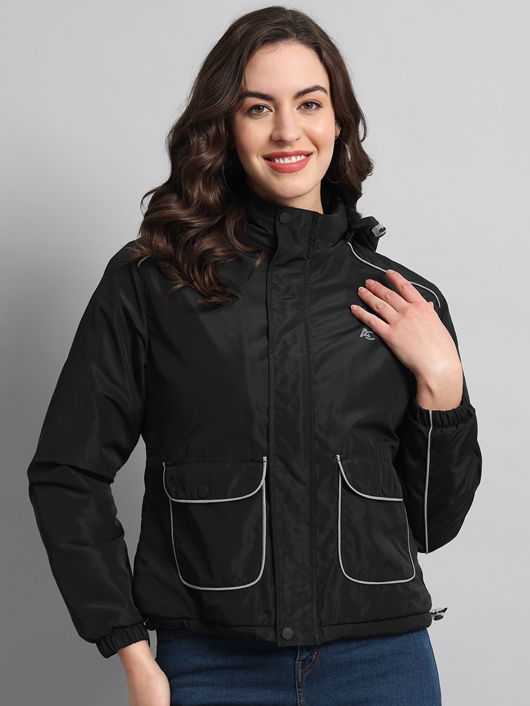 

ANTI CULTURE Long Sleeves Hooded Sporty Jacket, Black