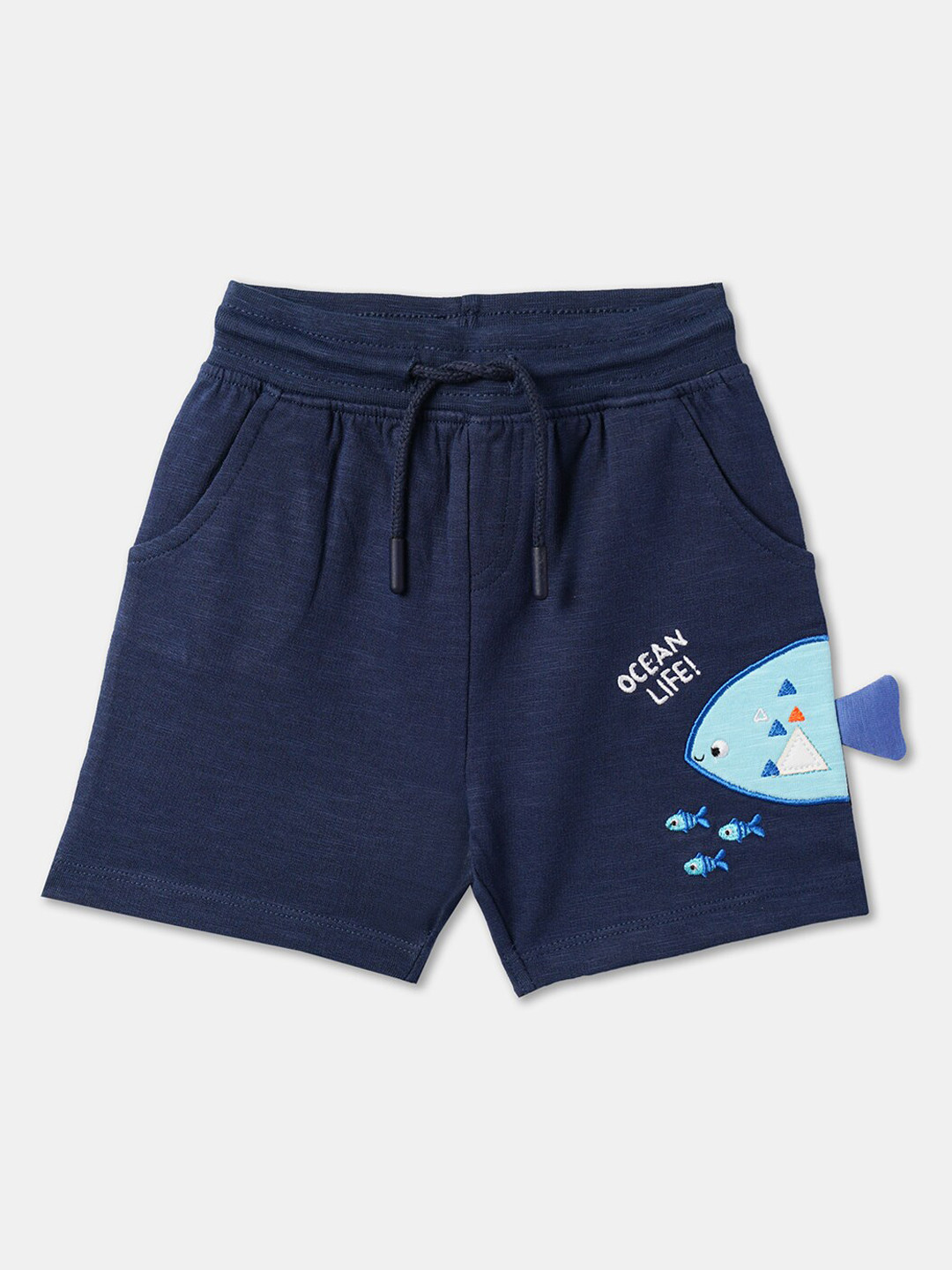 

R&B Boys Mid-Rise Cotton Shorts, Navy blue