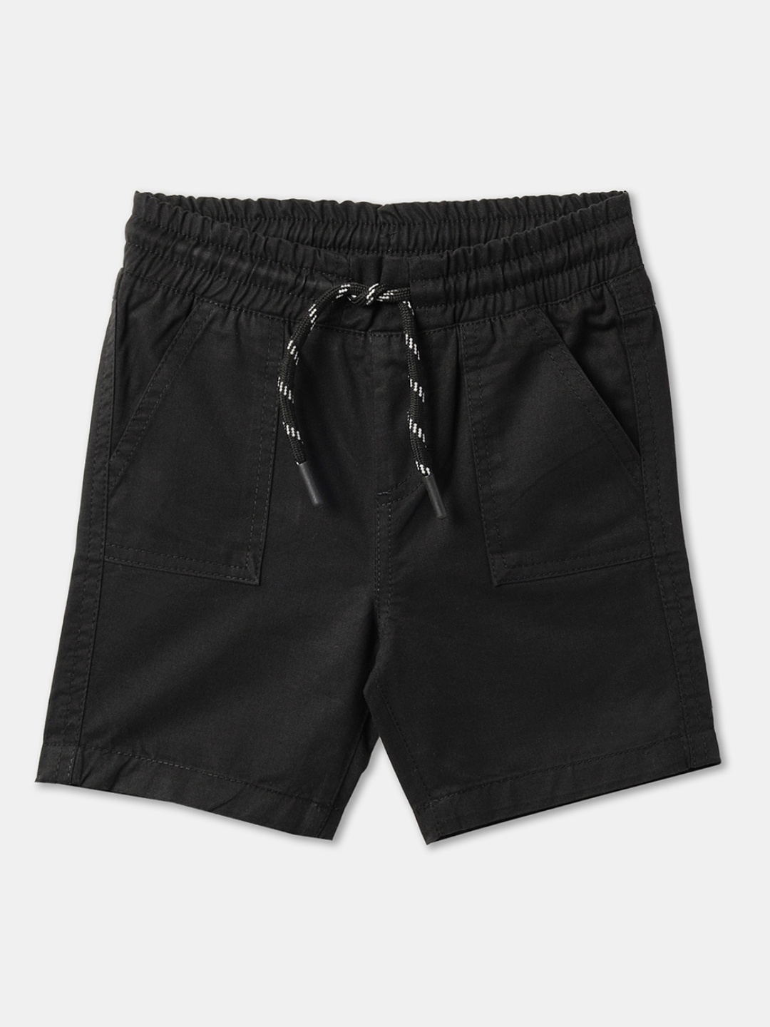 

R&B Boys Mid-Rise Cotton Shorts, Black