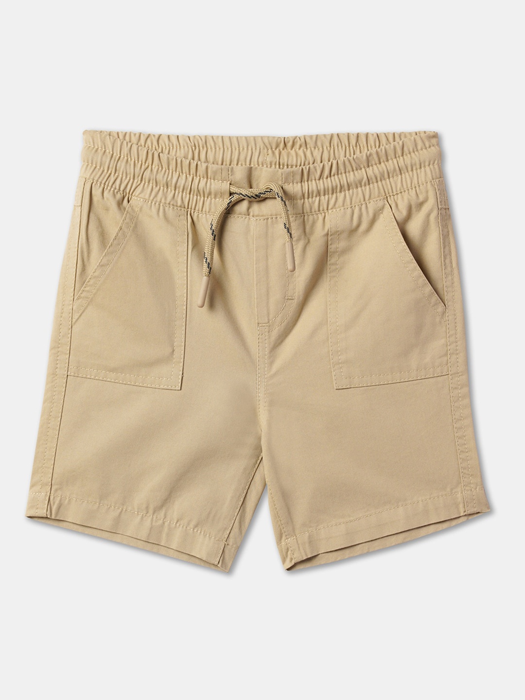 

R&B Boys Mid-Rise Cotton Shorts, Beige