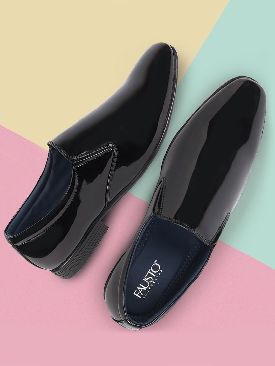 

FAUSTO Men Round Toe Formal Slip-On Shoes, Black